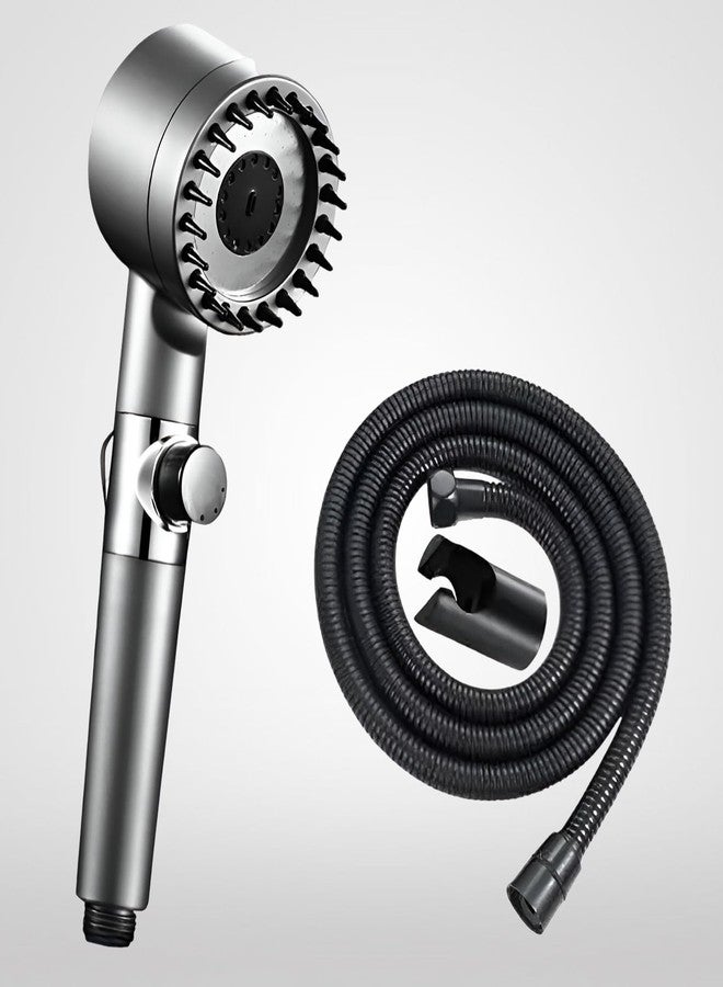 SPAZIO دش يدوي SPAZIO لتنقية المياه العسرة، يساعد على تقليل تساقط الشعر، متعدد الوظائف، مزود بنقاط تدليك، مقاوم للصدأ، مع أنبوب أسود بطول 1.5 متر وخطاف جداري. - Image 1